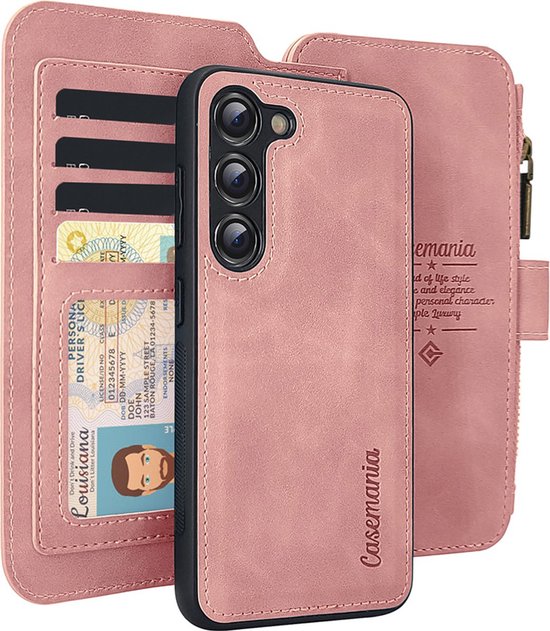 CaseMania Bookcase hoesje geschikt voor Samsung Galaxy S25 - Effen Roze - Kunstleer - Portemonnee met 11 Vakjes voor Pasjes en Ritsvak