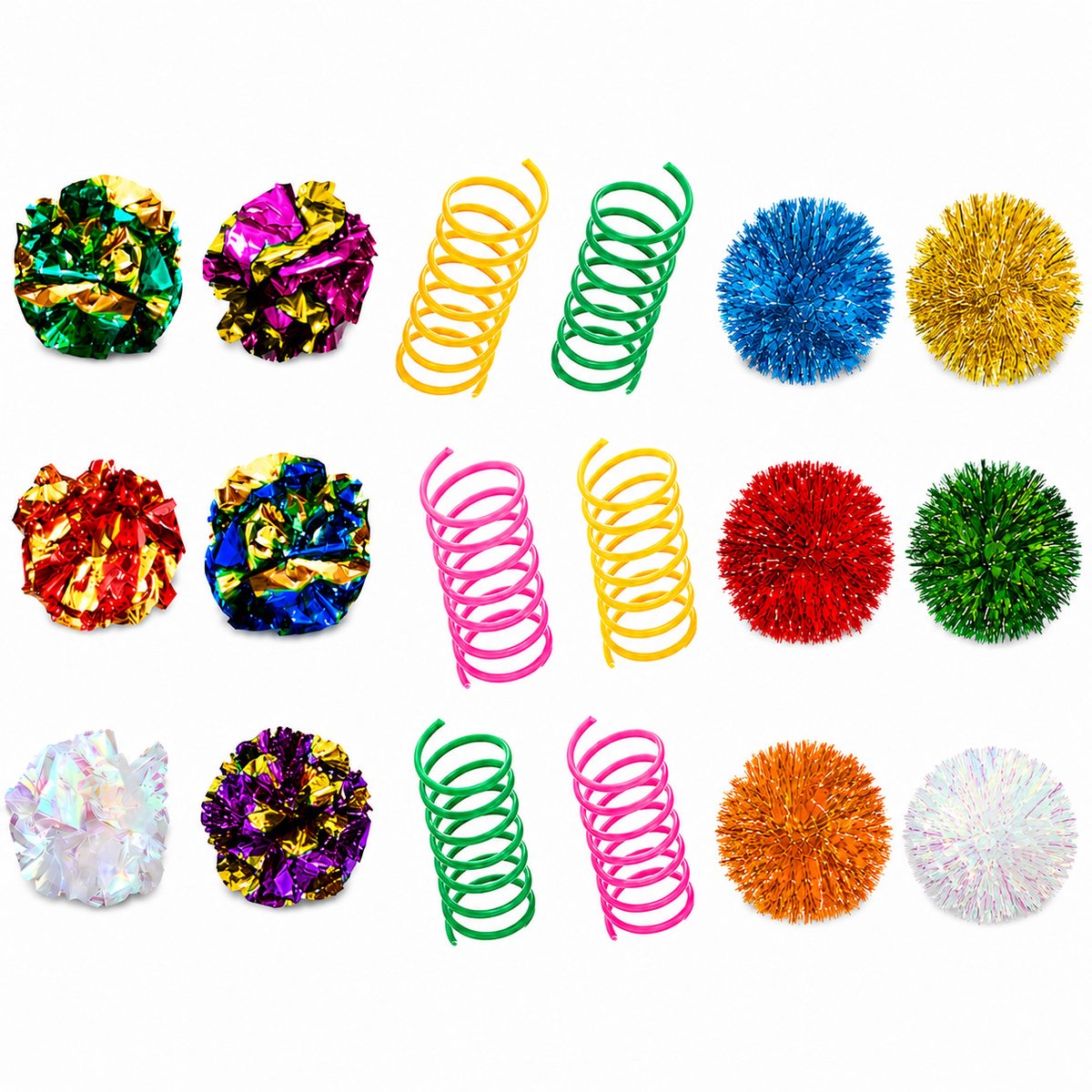 DOWO Kattenspeelgoed Set - 18 Stuks - Katten Speelgoed - Kattenveertjes, Kattenballetjes, Knisperballen en Pomponballen - Voor Katten en Kittens