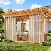 MUPOO Landelijk Waterafstotende Buitengordijnen met Klittenband - Outdoor voile Gordijnen - Vitrages voor voor Terras, Veranda & Pergola -zonder boren - Lichtdoorlatend & Privacy - Luchtig - 132x213cm -Khaki - 1 stuck