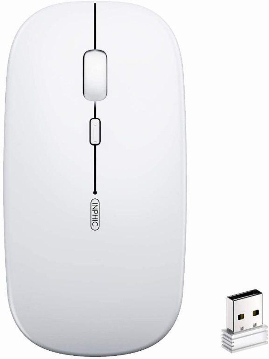 Wireless Mouse,Inphic Slim Rechargeable Mouse Silent Click 2.4G Wireless Mice 1600DPI Mini Optical Portable Travel Cordless Mouse with USB Receiver for PC Laptop Computer Mac MacBook, White Color