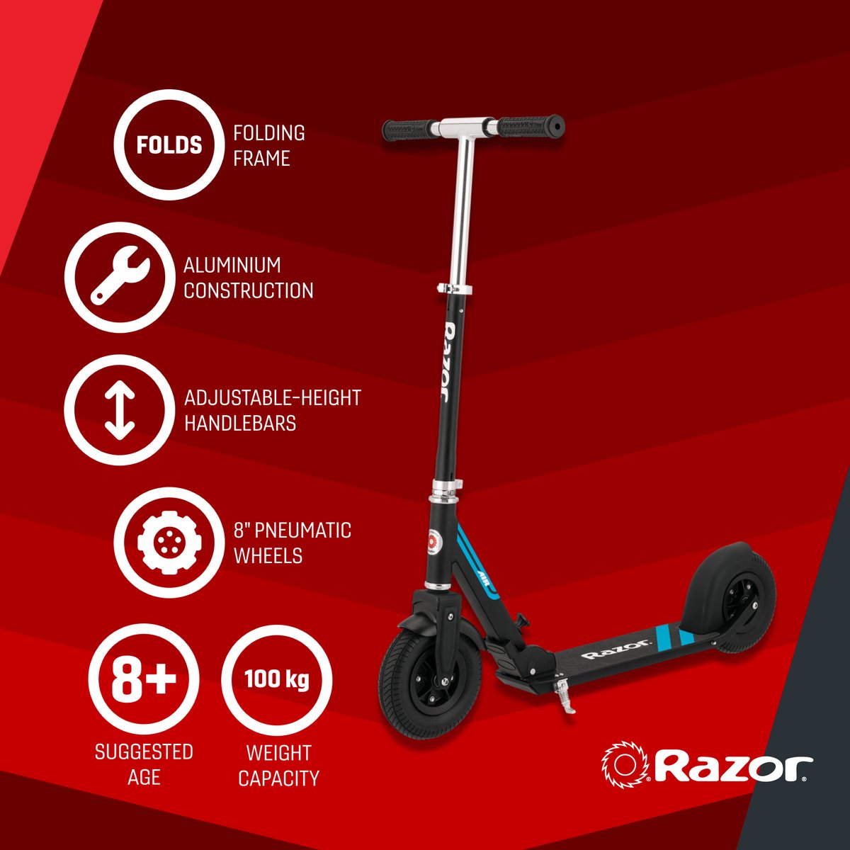 Razor A5 Air - Step - Zwart - Opvouwbaar - Luchtbanden 200 mm - Tot 100 kg - Vanaf 8 jaar — afbeelding 6