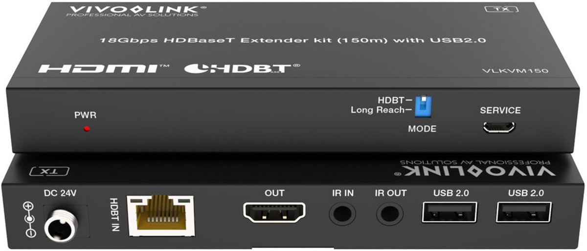 Vivolink 18Gbps HDBaseT KVM-kit (150m) met USB 2.0