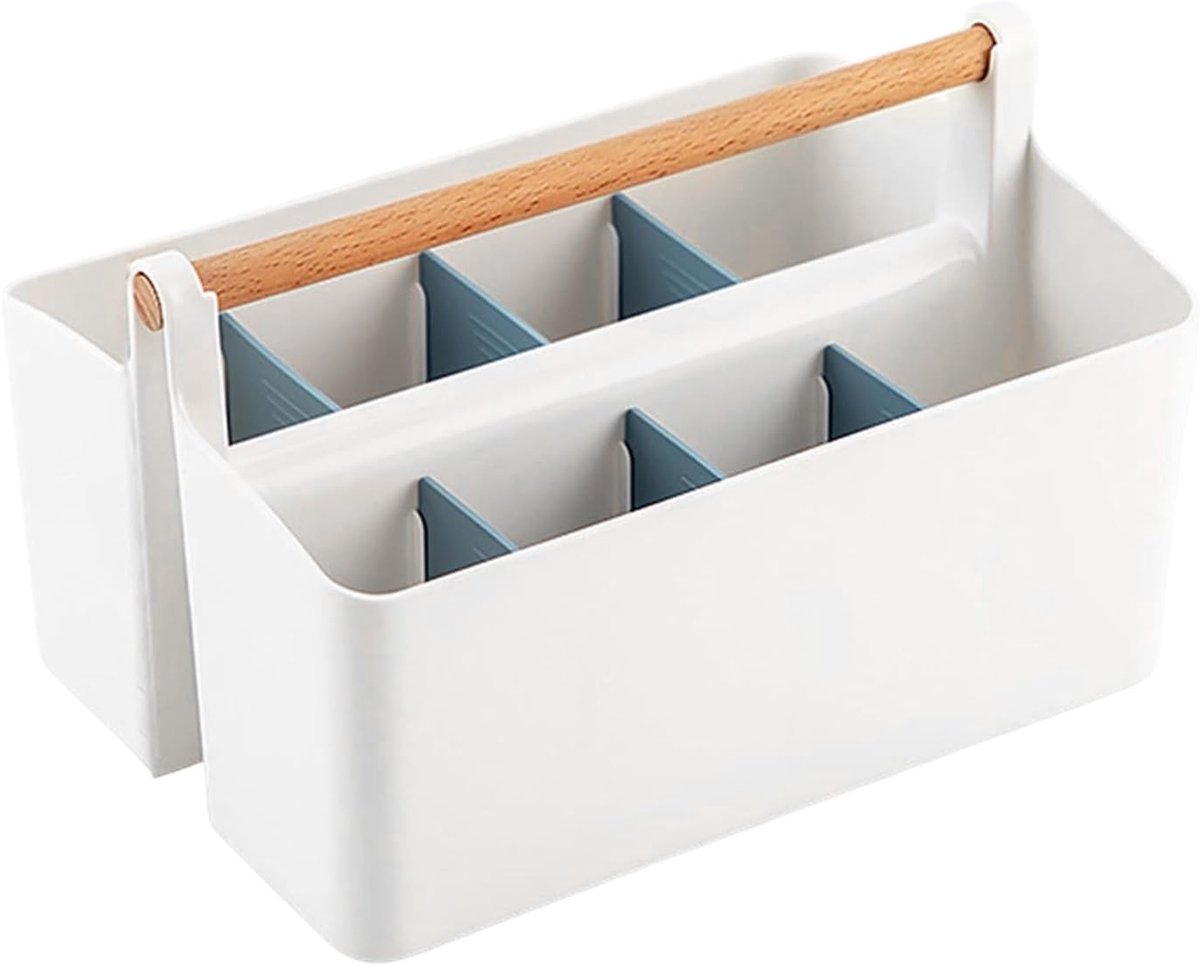 Dailygoods- Opbergdoos Waterdicht - Opbergdoos met Compartimenten - Organizer voor Badkamer/Kitchen - Multifunctionele Caddy - Houten Handvat - 25 x 18 x 15 cm - Opbergmand