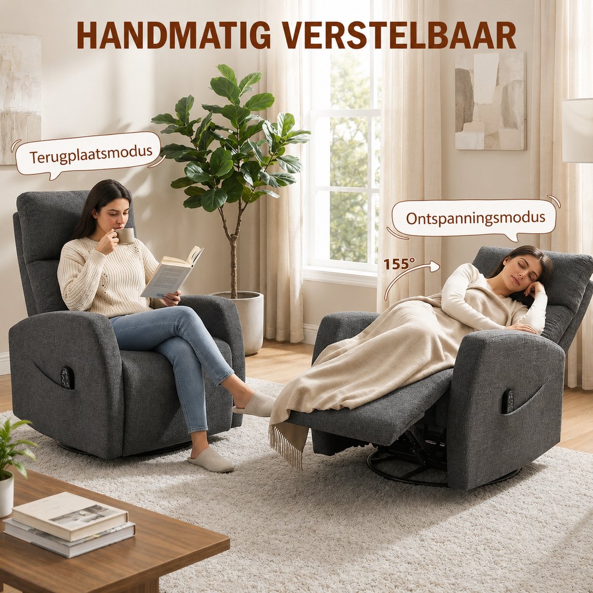 Relaxfauteuil - Relaxzetel - Massagestoel - Relaxstoel - Fauteuil - Stoel - Met armleuning - Voor één Persoon - Donkergrijs – foto 4
