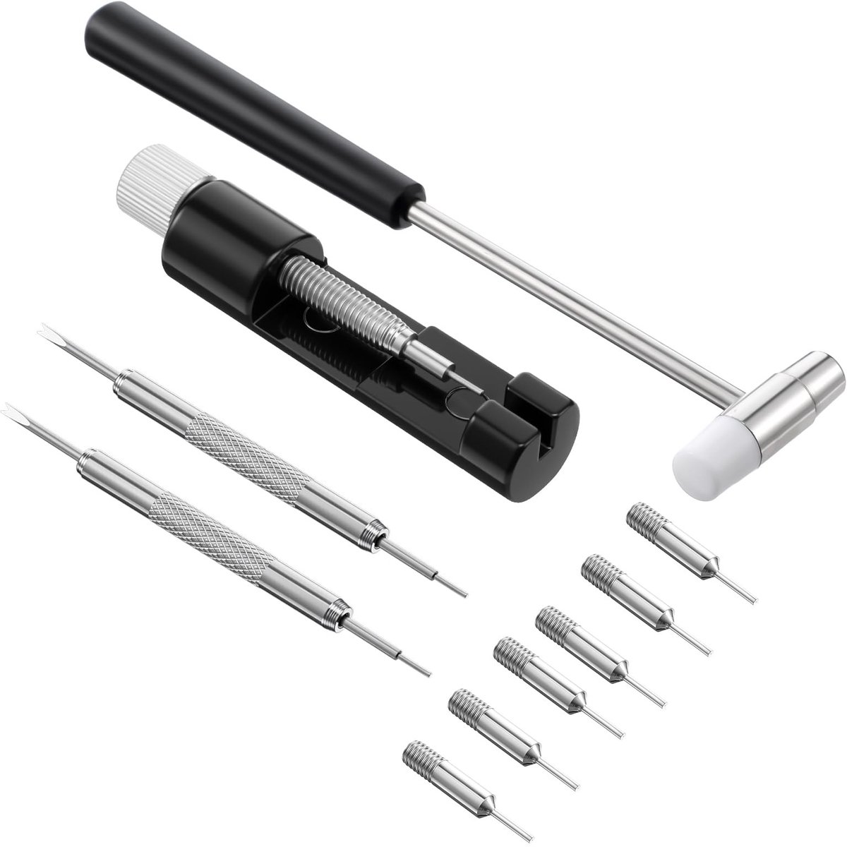 Dailygoods- Horlogegereedschap Set - Horlogebandgereedschap - Federsteggereedschap - Reparatiestiftuitdrijver - 6 Reservepennen - Duurzaam ijzer/zinklegering - Horlogemakersgereedschap