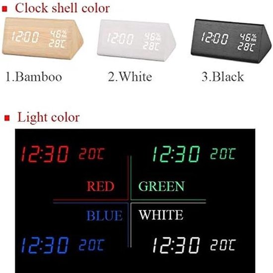 Digitale Wekker - Tafelklok LED - Wakker Worden - Met Stembediening - 15 cm Lengte - Houtkleur — afbeelding 3