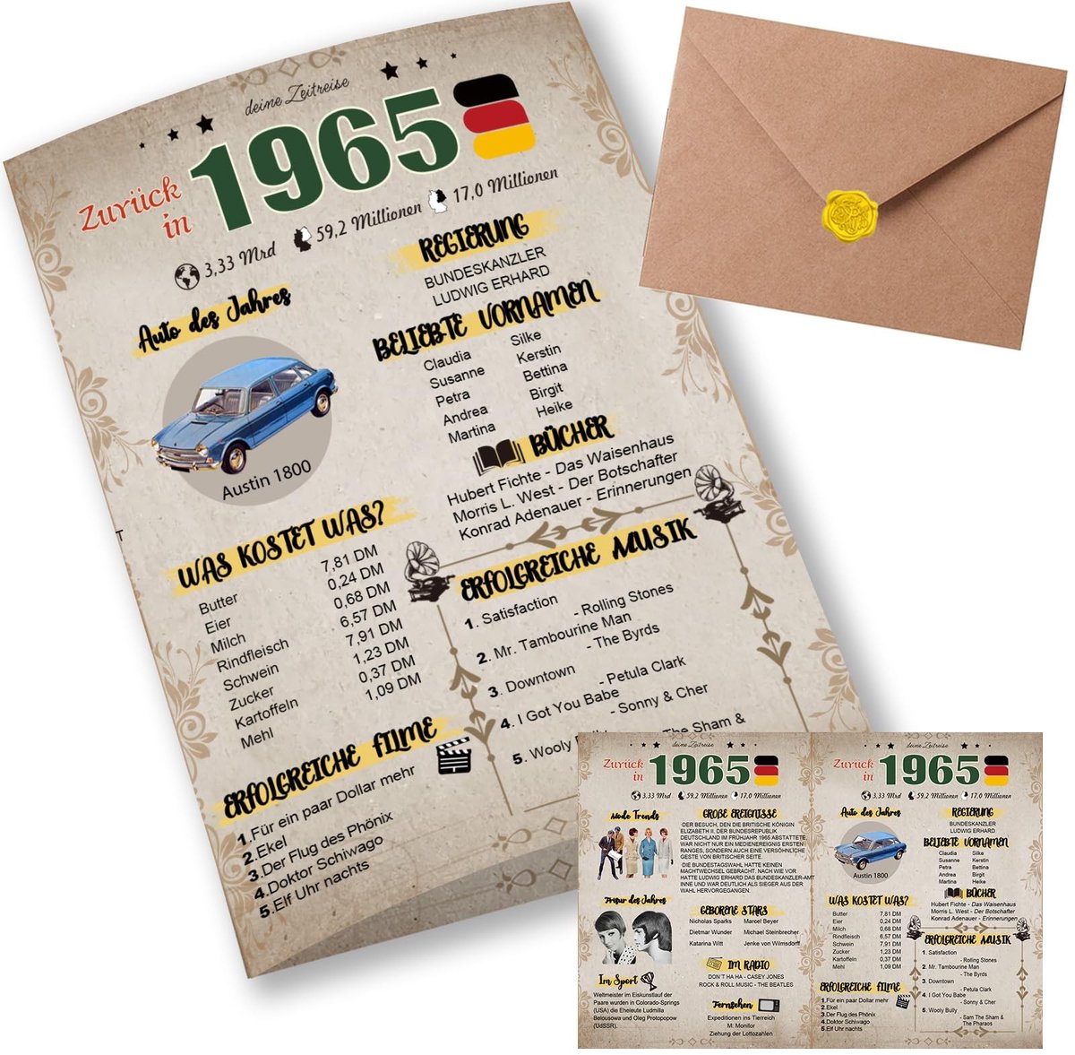 Dailygoods- Verjaardagskaart 60 jaar - Vintage Cadeau 1965 - Verjaardagskaart met Envelop - Nostalgische Tijdreis - Persoonlijke Vroede - DIN A5 - Verjaardagswenskaart