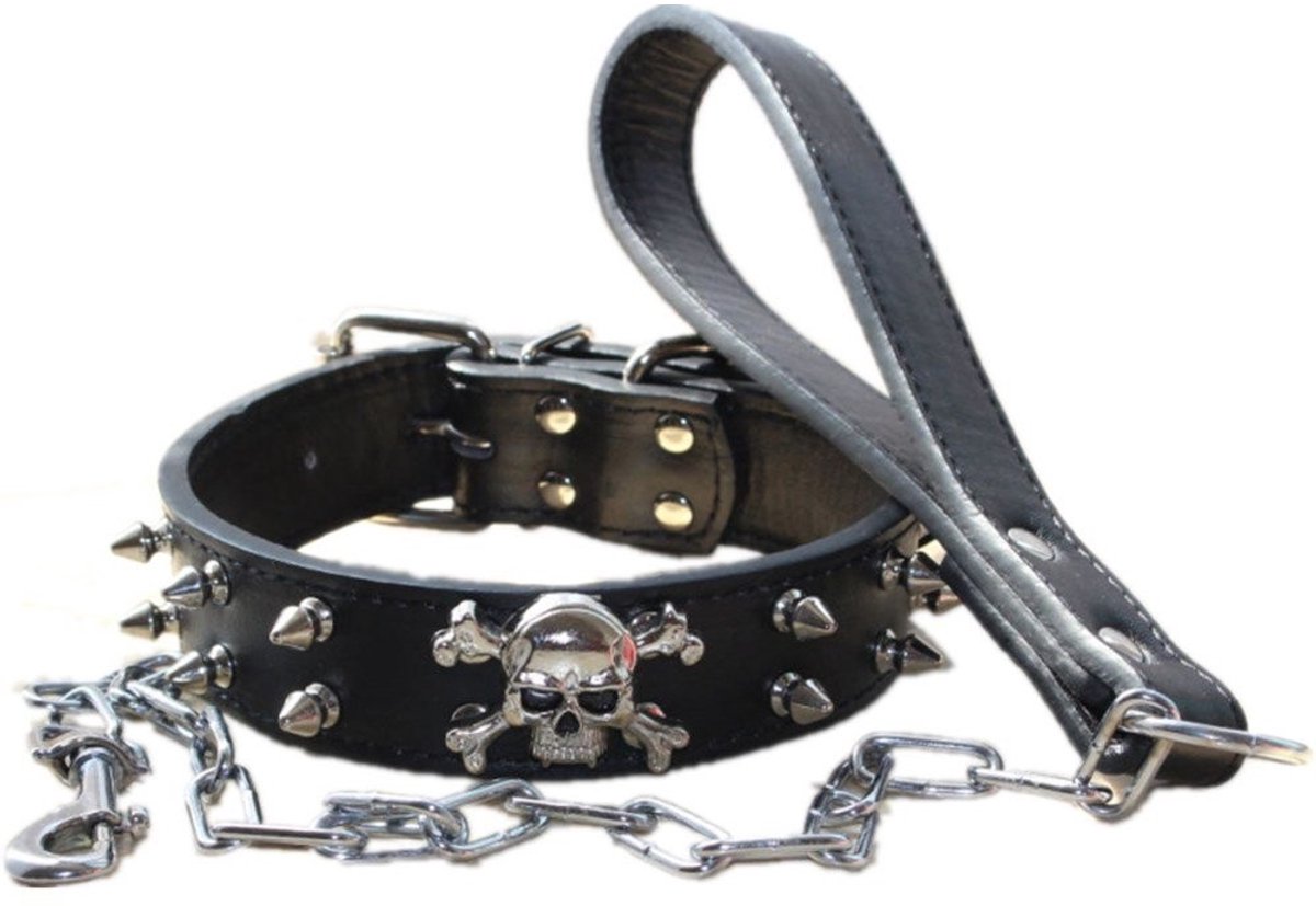 Dailygoods- Halsband Lederen Set - Hondenlijn 28" - Medium/Grote Honden - 5 Verstelgaten - Duurzaam PU Leer - Vernikkelde Hardware - Hondentuig