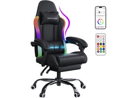 GTPLAYER - Gaming Stoel - Met LED Lichtstrip en Massagefunctie met Afstandsbediening - Zwart