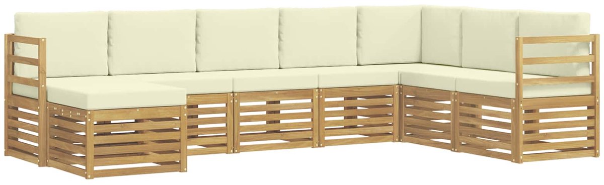 vidaXL Buiten - bank - set - 8 - st - 8-zits - Wit - en - crèmekleurig - Polyester Wit en crèmekleurig