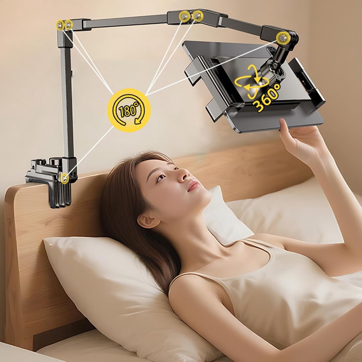 Tablet Telefoon Stand - Verstelbare Arm - Video Bellen - 360 Graden Draaibaar - 80 mm Klem - Zwart