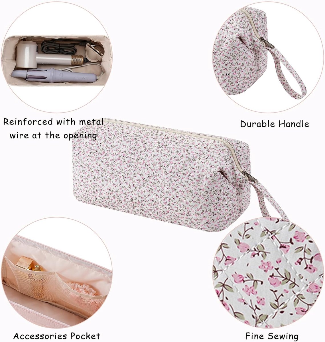 Grote gewatteerde reistas voor haarstylingtools met strikpatroon - Waterdichte opbergtas voor haarstylingaccessoires zoals de Shark FlexStyle, Dyson Airwrap föhn, krultang en Revlon haarstylingtools. thumbnail 5