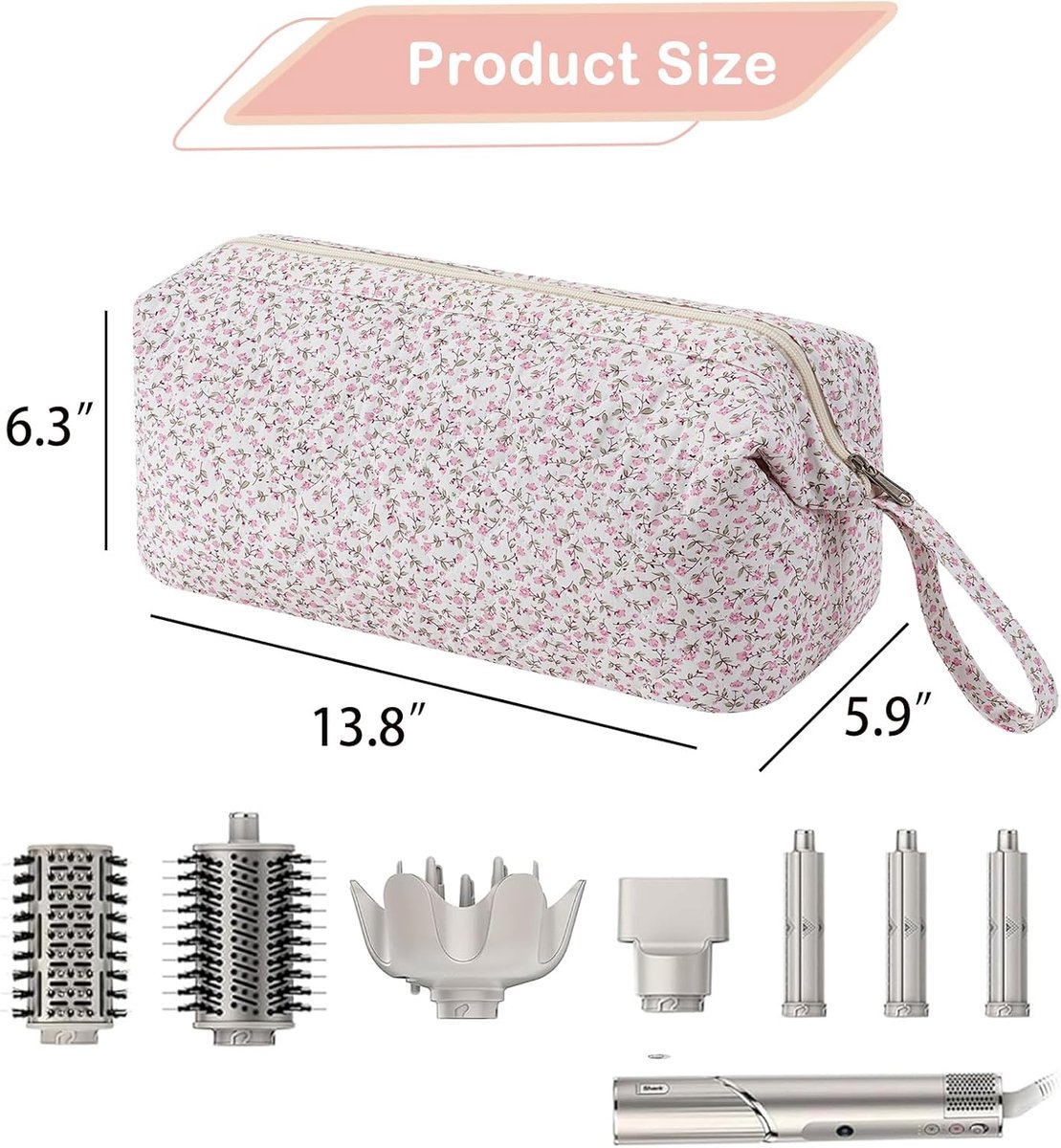Grote gewatteerde reistas voor haarstylingtools met strikpatroon - Waterdichte opbergtas voor haarstylingaccessoires zoals de Shark FlexStyle, Dyson Airwrap föhn, krultang en Revlon haarstylingtools. thumbnail 6