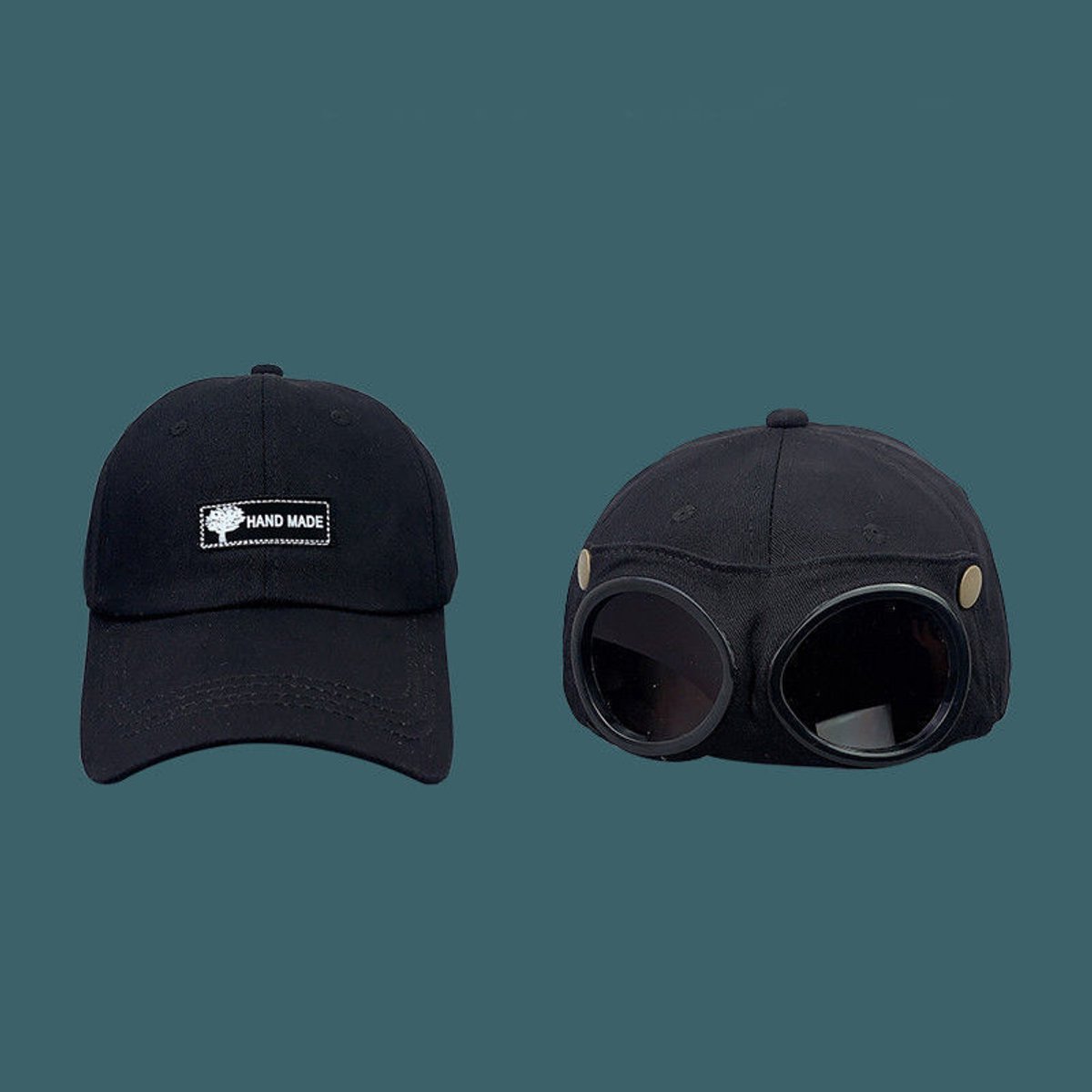 Retro pilotenpet trendy baseballpet zonnebril hiphopmasker unisex fits all Zwart