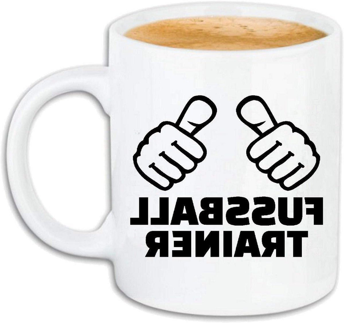 Koffiemok Trainer - Voetbal Mok - Ontbijt of Theetijd - Bedrukt Motief - 330 ml - Wit