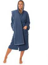 Lavea® Sauna Set Badjas Dames & Heren met Handdoek 80x200 cm – 100% Katoen, Zacht & Sterk Absorberend – Met Capuchon en Ceintuur – OEKO-TEX – Set Badjas L + Sauna Handdoek – Navy Blauw