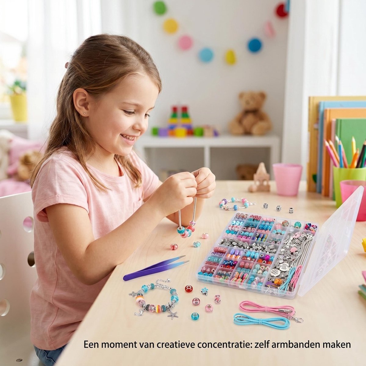 Sieradenset Meisje met sieradendoosje(230+PCS） -DIY sieradendoos -Kettingen armbanden zelf maken - sieraden DIY knutselset voor kinderen - bedelarmbandkit doe-het-zelf kindersieraden, knutselen, kinderspeelgoed(5-10 jaar)-Roze — cadeau in Spellen & Speelgoed - foto 6