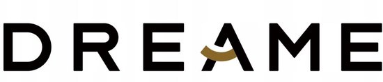 Dreame logo in zwarte letters met een gouden halve cirkel op de A.