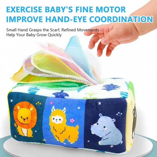 Babydoekjes Doos Speelgoed - Activiteitenbox Peutereen - Ontwikkelingsstimulatie Baby - Interactief Sjaal Trekker - 24 x 18 x 12 cm — afbeelding 5