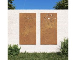 Chaduof Wanddecoratie voor de tuin, 2 stuks, 105 x 55 cm, bloem, cortenstaal, meubels, tuinmeubelen (SPU: 824495)
