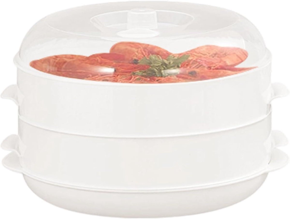 Magnetron Stoompan Stapelbare Pan Snelle Maaltijden Gezond Koken Dubbele Laag Wit
