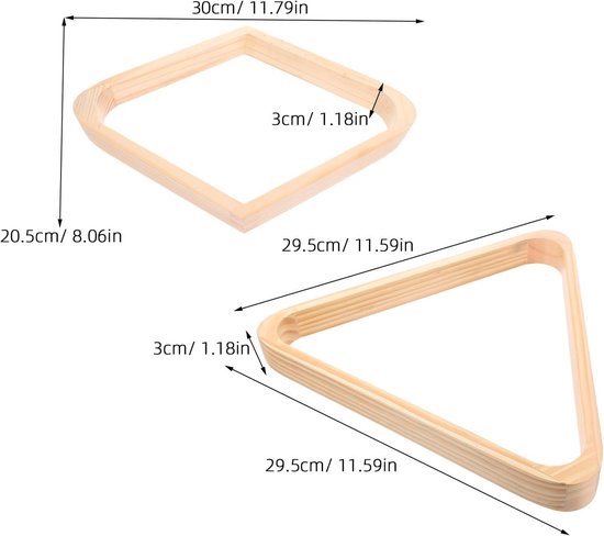 Pooltafel Driehoek - Biljart Rek - Bal Uitlijnen - Stevige Houten Constructie - 29.50CM - Khaki — afbeelding 5