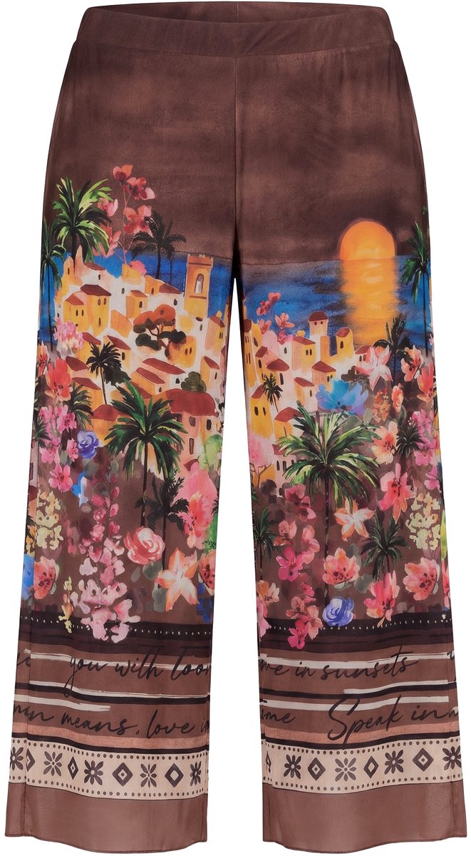 MIAMODA - Dames - Culotte wijde recht pijp mesh print - Hazelnootbruin - Maat 42