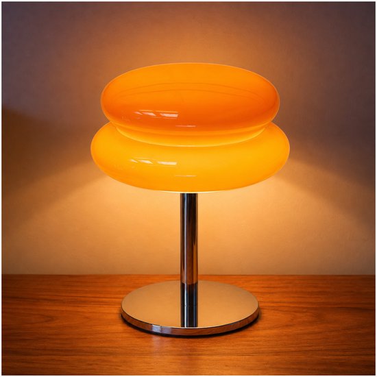 Oranje Paddenstoel Lamp van MMOBIEL – Mid Century Eiertaart Tafellamp met Dimbare LED-licht en Kabel – Trendy Retro Lamp voor Slaapkamer, Woonkamer & Kamerdecoratie – Van Glas, Warm & Sfeervol Licht