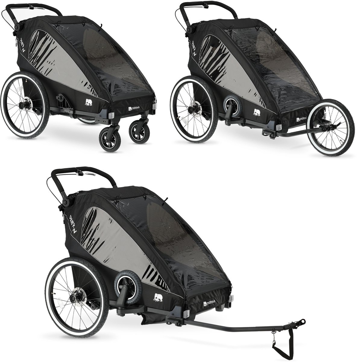 Deryan Fietskar V2 - Kinderfietskar 2 Persoons - Wandelwagen - Zwart