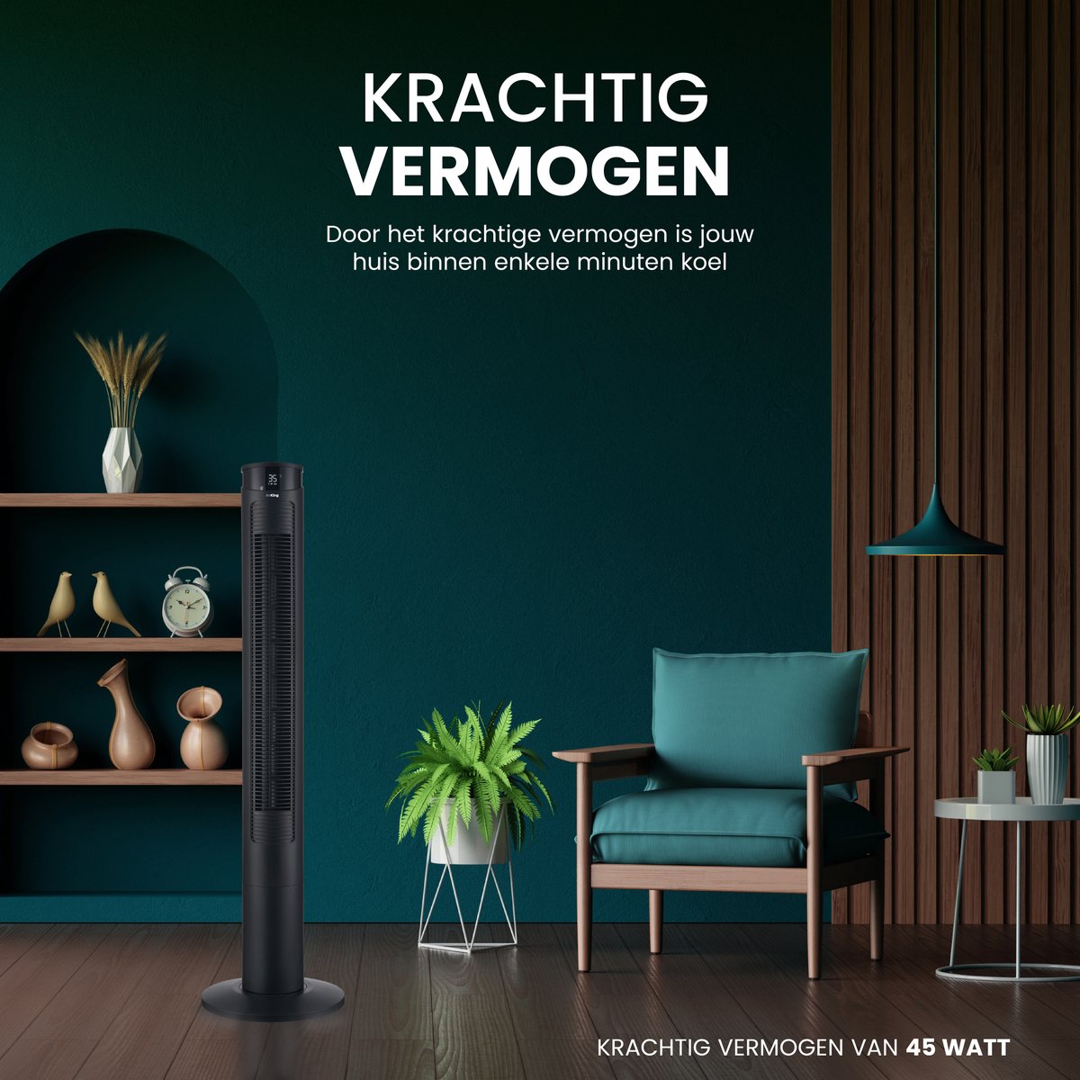 AirKing Torenventilator 117cm - Kolomventilator met Afstandsbediening - Ventilator staand met Timer - 3 Snelheidsstanden - Oscillatie & Dimbaar LED Scherm - Energiezuinig - Koelventilator voor Kamer - Zwart — afbeelding 10