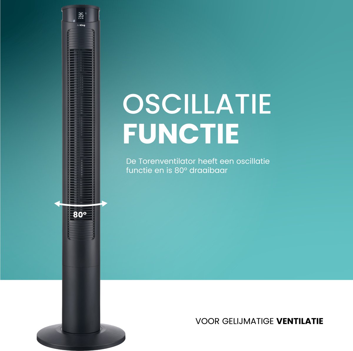 AirKing Torenventilator 117cm - Kolomventilator met Afstandsbediening - Ventilator staand met Timer - 3 Snelheidsstanden - Oscillatie & Dimbaar LED Scherm - Energiezuinig - Koelventilator voor Kamer - Zwart — afbeelding 8
