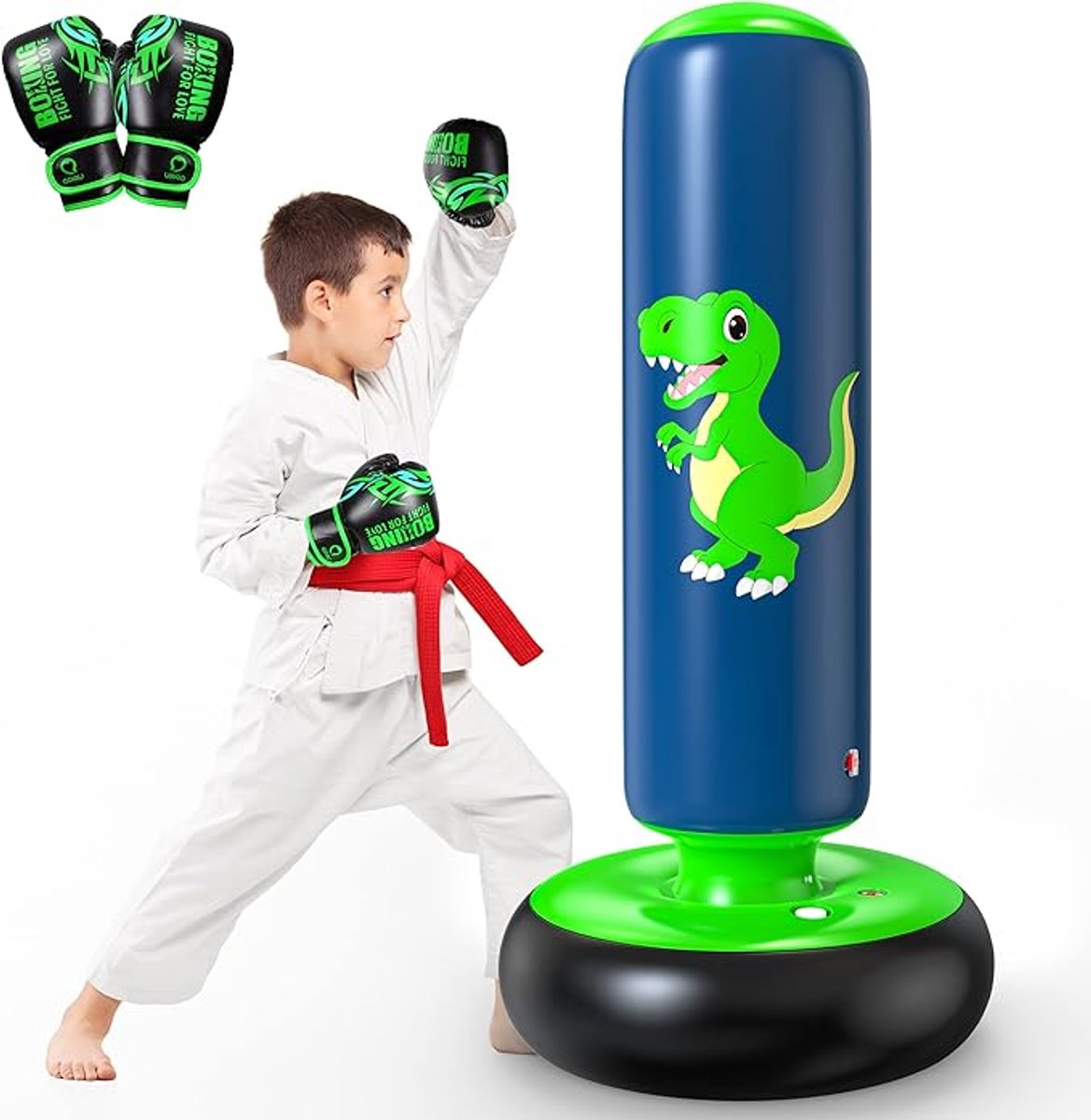 Opblaasbare Staande Bokszak voor Kinderen 3-8 Jaar – Bokszak Kinderen Cadeau Jongens Meisjes – Karate Taekwondo MMA Training