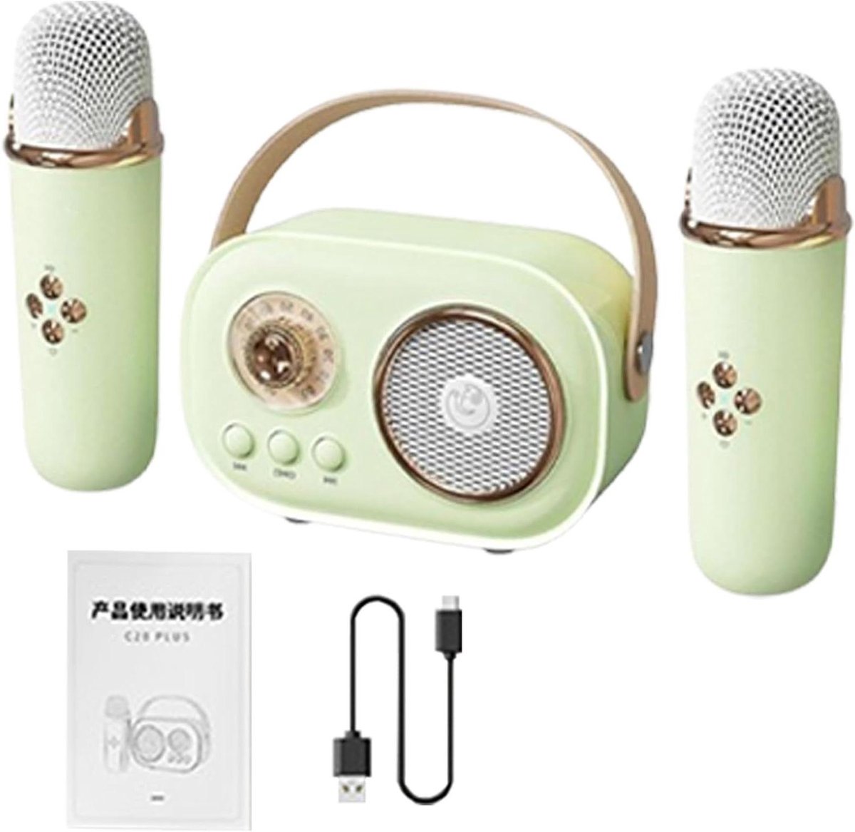 Karaoke Set - Microfoon Luidspreker - Thuis Feesten - Zes Geluidseffecten - 24 cm Verpakking - Groen