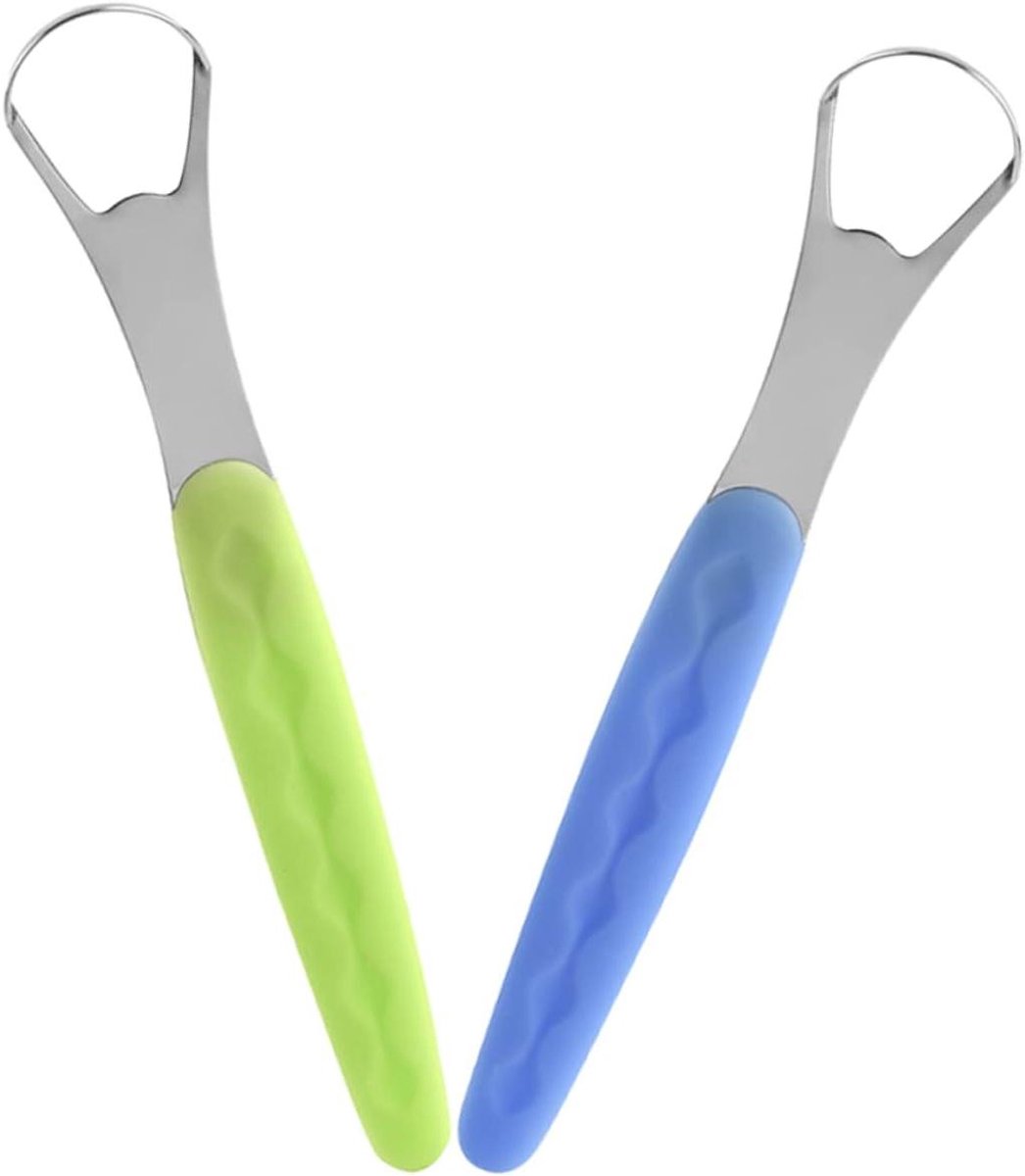 Tongschraper Set - Mondreiniger Hulpmiddel - Frisse Adem - Roestvrij Staal - 2 Stuks - Blauw Groen