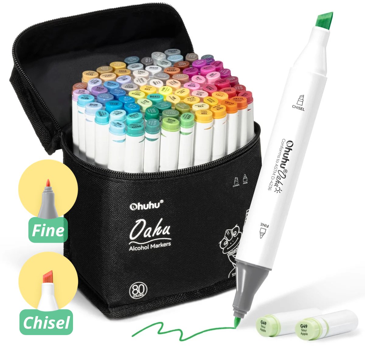 Ohuhu - Oahu Fine & Chisel - Alcohol Art Markers - 80 kleuren