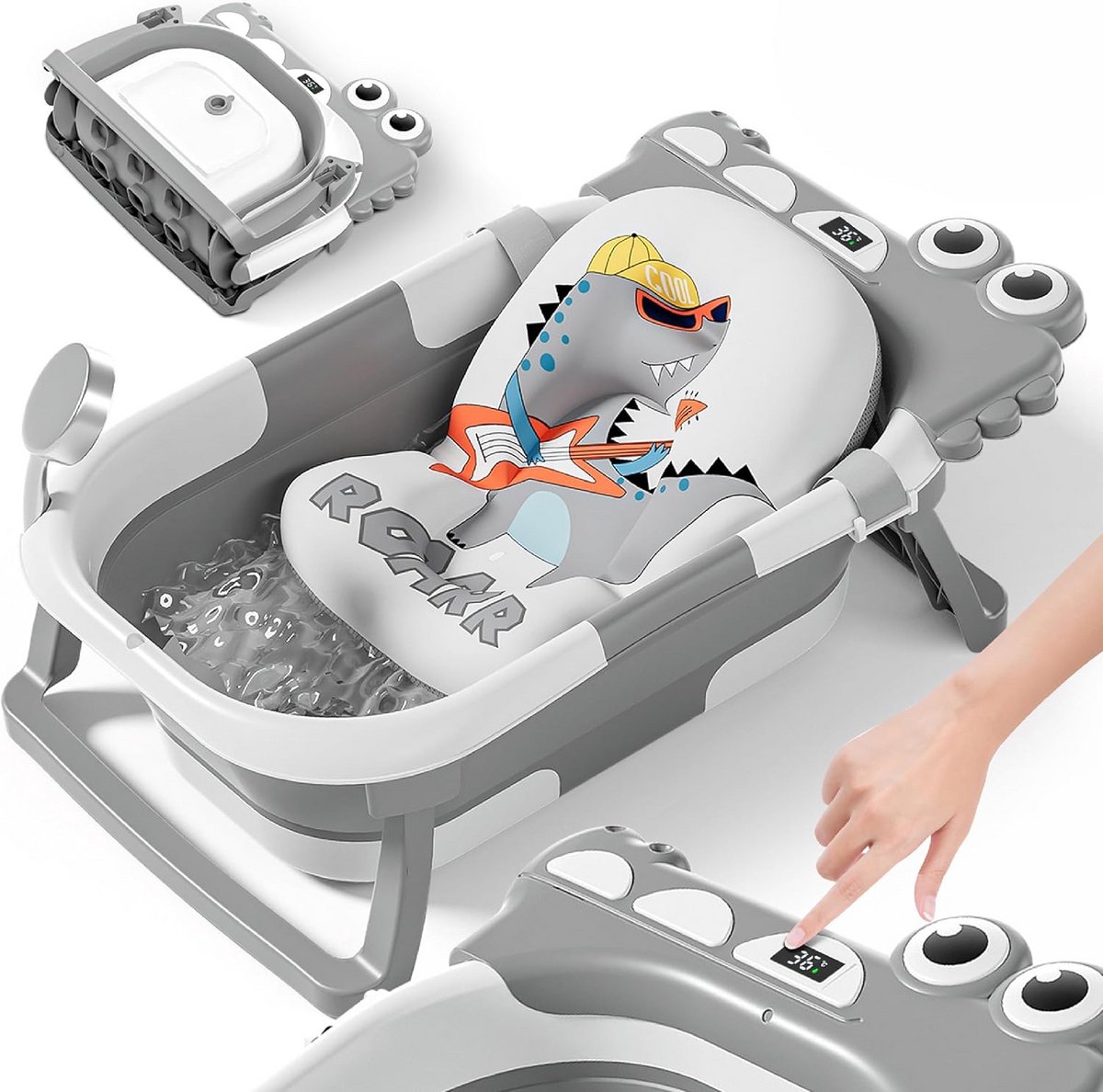 Opvouwbaar Babybad - Kinderbad Babybadje - Veilig Baden - Met Thermometer - 63 x 42 x 20 cm - Grijs