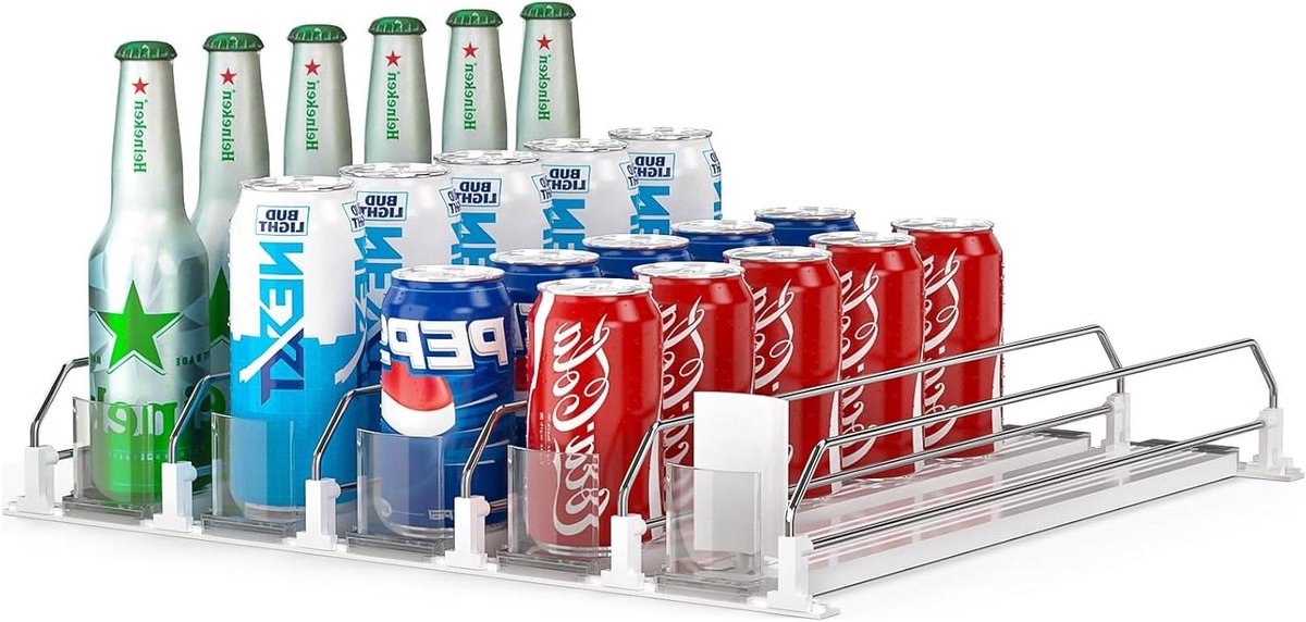 Drankblikjes Dispenser - Koelkast Organizer - Drankjes Opslaan - Zelfduwend Systeem - Tot 30 Blikjes - Wit