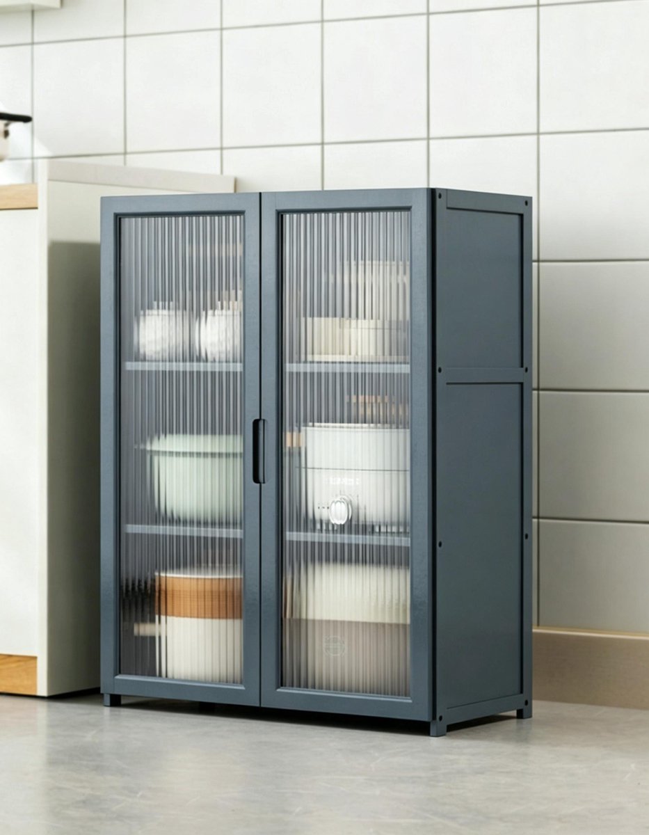 Opbergkast 78 cm hoge vrijstaande kast 3 laags voedselopbergkast met deuren 2 planken 2 deuren geschikt voor woonkamer en keuken