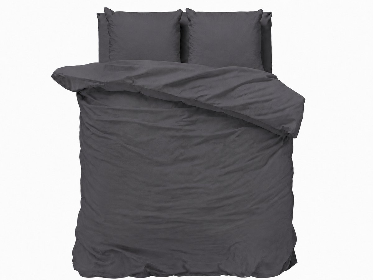 Decoware Dekbedovertrek Uni 200x220 cm - Antraciet - Katoen - Met Kussenslopen - Tweepersoons