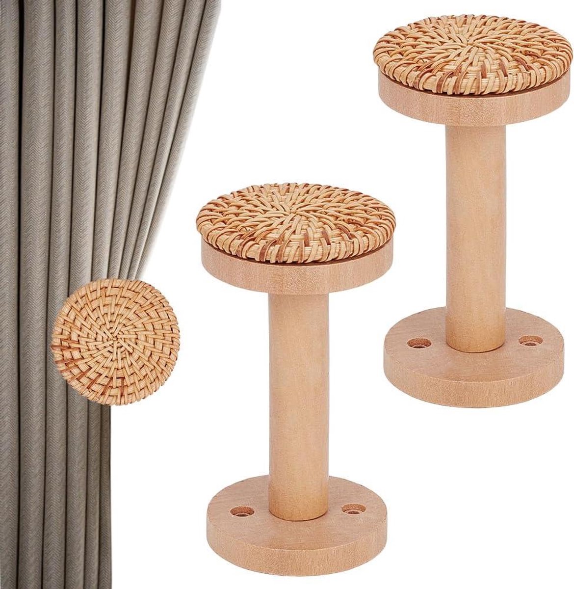 Gordijn Holdbacks - Houten Tiebacks - Raamdecoratie - Rotan Design - 115 x 6 cm - Natuurli