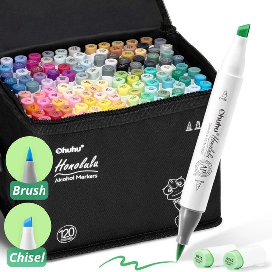 Ohuhu - Honolulu Brush & Chisel - Alcohol Art Markers - 120 kleuren