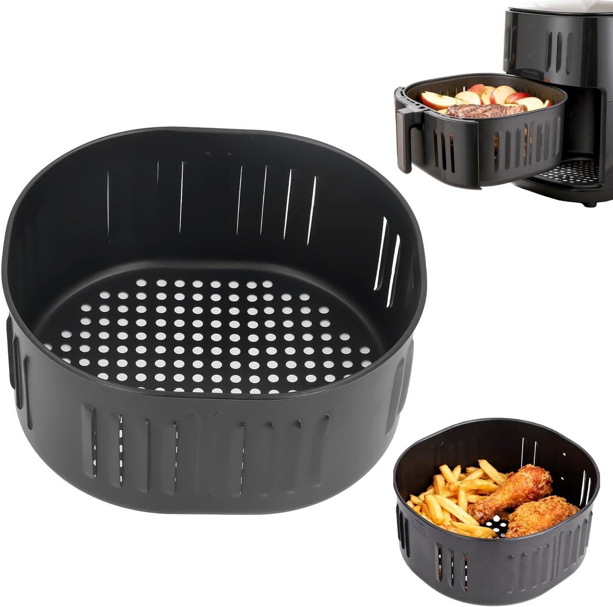 Vervangingsmand Friteuse - Mand voor Airfryer - Lekker Koken - Antiaanbaklaag - 55 Liter - Zwart