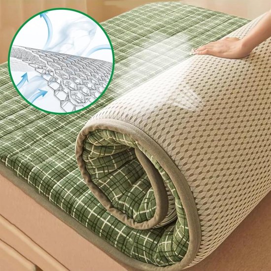 Japanse Vloermat - Oprolbare Futon - Comfortabel Slapen - Ademend Katoen - 100x200cm - Groen — afbeelding 3