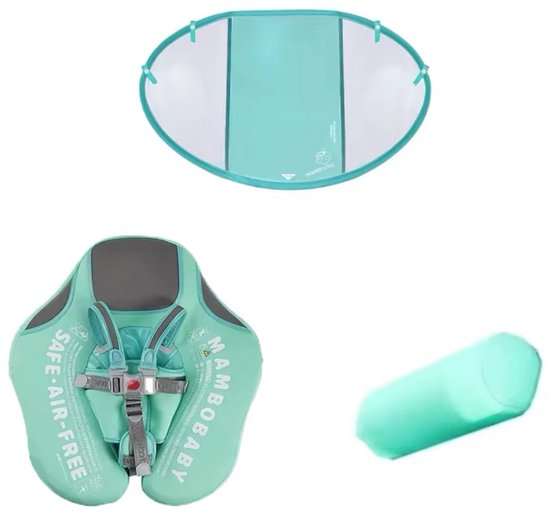 mambo baby chest float groen - Mambo baby - baby float - Baby drijfband met schaduwscherm en voetensteun - Baby float - Zwemtrainer - Niet opblaasbaar