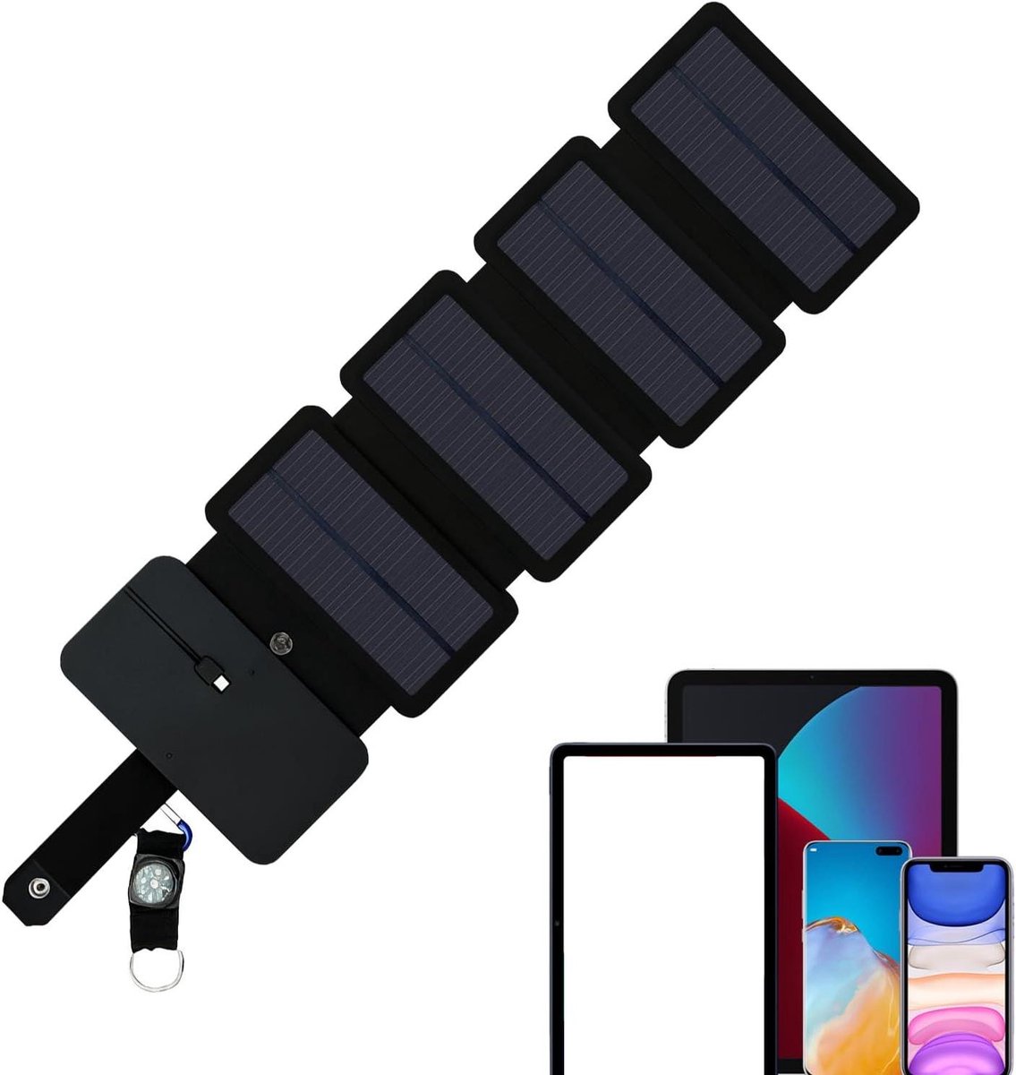 Zonne oplader - Draagbaar paneel - Outdoor opladen - Efficiënte energie - 4 panelen - Zwart