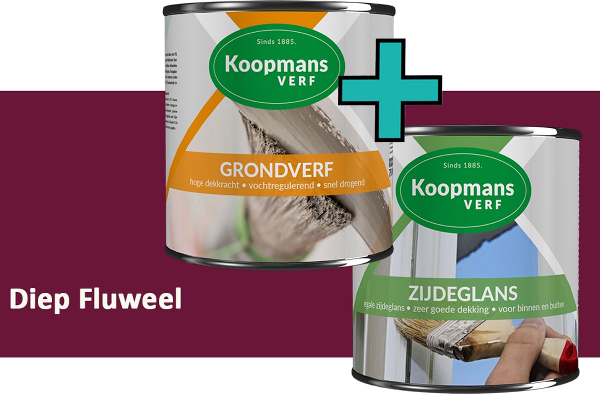 Koopmans Grondverf en Zijdeglans Lakverf - set geschikt voor hout en metaal – Diep Fluweel – 2x – 2,5 l
