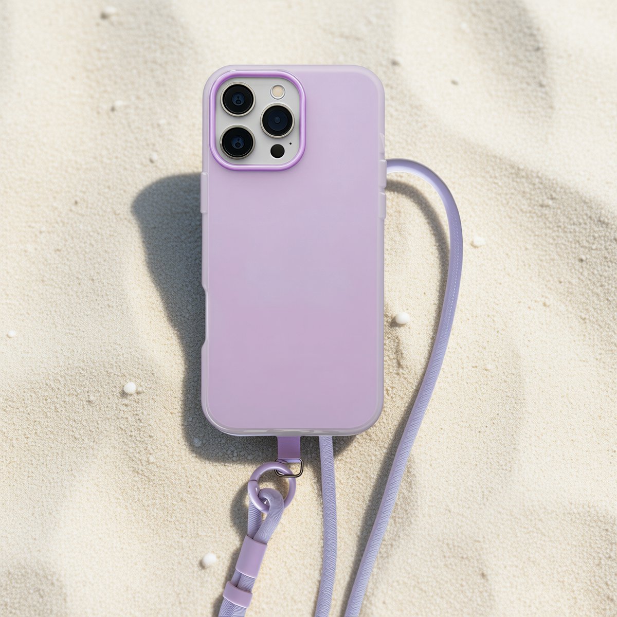 iPhone 16 Pro Hoesje met Verstelbaar Telefoonkoord – Ice Cream Bar Design Case – Frost Look 2-Laags Beschermhoes – Draagbaar om Nek of Schouder - Paars