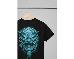 Oversized shirt - Japanese foo dog - Wurban Wear | Draak | Anime streetwear | Asian streetwear | Streetwear | Geisha | Techno outfit | Fantasy shirt | Gym shirt | y2k | Tattoo | Urban | Grote maten | Japanese mythology | Samurai | Zwart