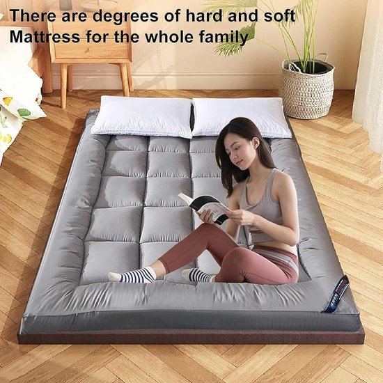 Dikke Futon Matras - Slaapkussen Oprolbaar - Comfortabel Slapen - Ademend Polyester - 100 x 200 cm - Grijs — afbeelding 4