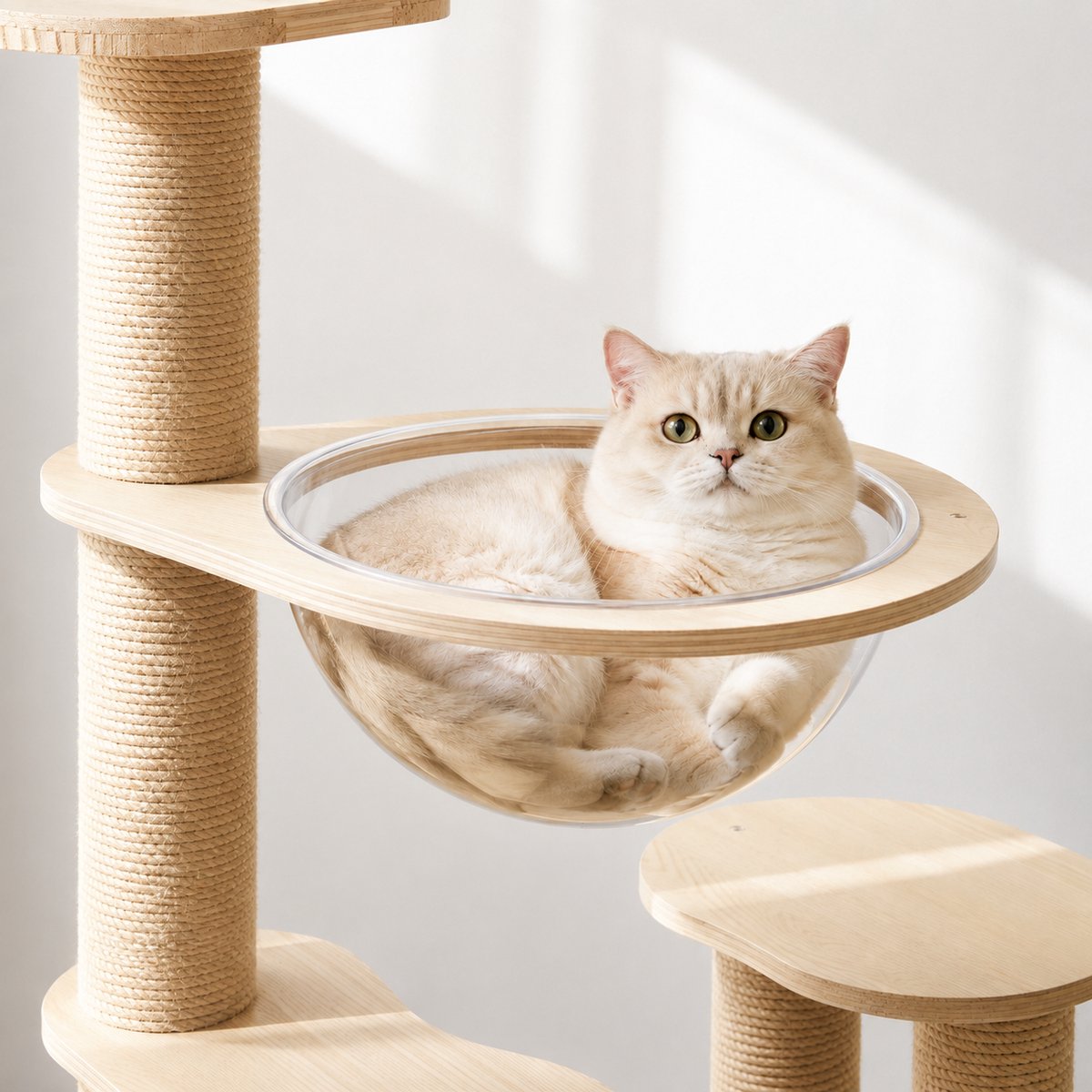 YYchan Kattenmand voor Krabpaal Hout- kat hangmat - Krabpaal accessoire - Ø30 cm *D15cm -Stabiel hout frame voor kleine en grote katten - lichtgrijs